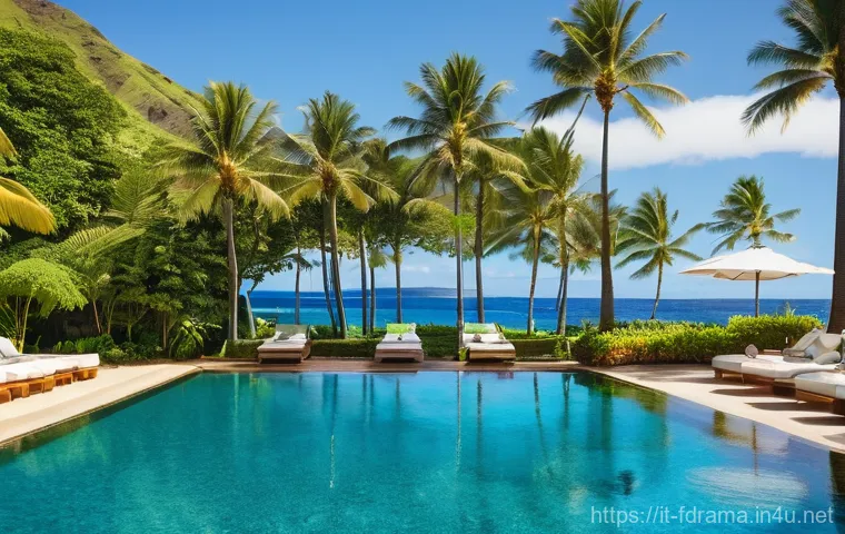 더 화이트 로터스 촬영지 및 배경 - **Prompt 1: Hawaiian Serenity at a Luxury Resort**
    "A vibrant, wide-angle shot capturing the ess...
