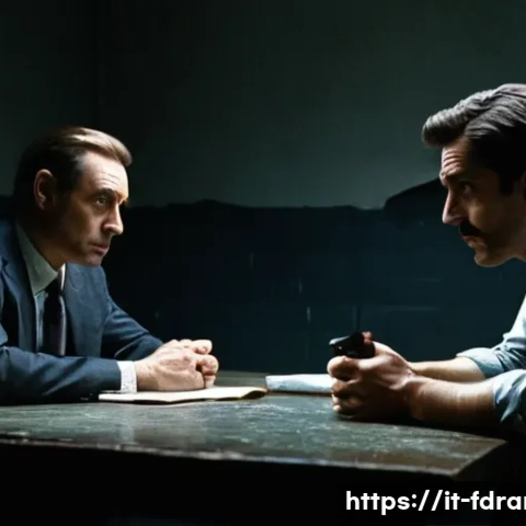 호미사이드 시즌별 시청 포인트 - **Interrogation Room Tension:** A male detective, in his late 40s, with a sharp, intense gaze, dress...
