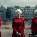 Home 20 핸드메이즈 테일 스토리 해석 - A powerful dystopian scene inspired by "The Handmaid’s Tale," featuring a group of women dressed in ...