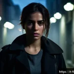 Home 19 더 스피릿 리벤지 스토리 요약 - A complex female protagonist standing in a dimly lit urban alley at night, her expression a mix of d...